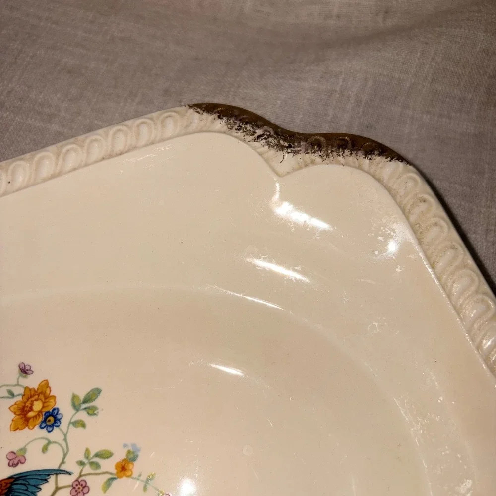 Salem Heirloom Cream Porcelain Serving Dish Pheasant Bird Floral‎ Gold Trim